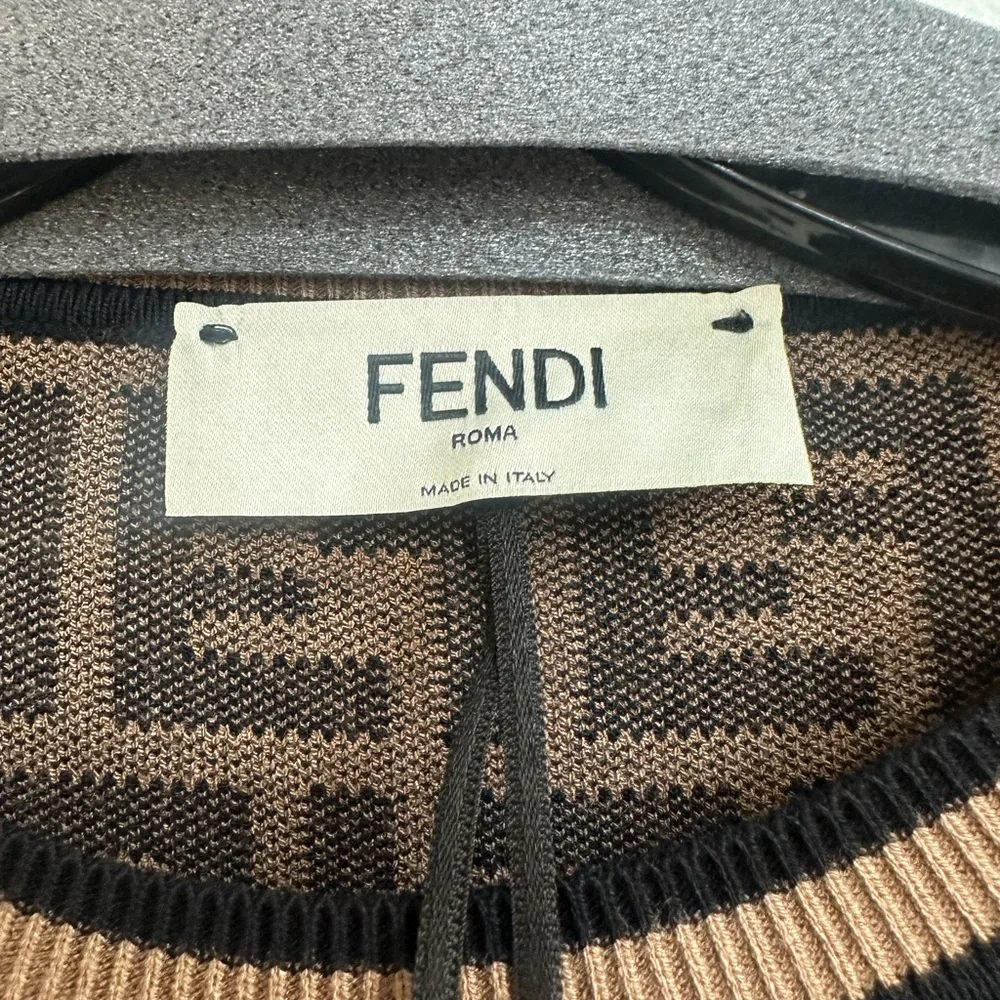 Fendi FF Motif Monogram Jacquard Long Sleeve Sweater in Brown - Picture 9 of 10